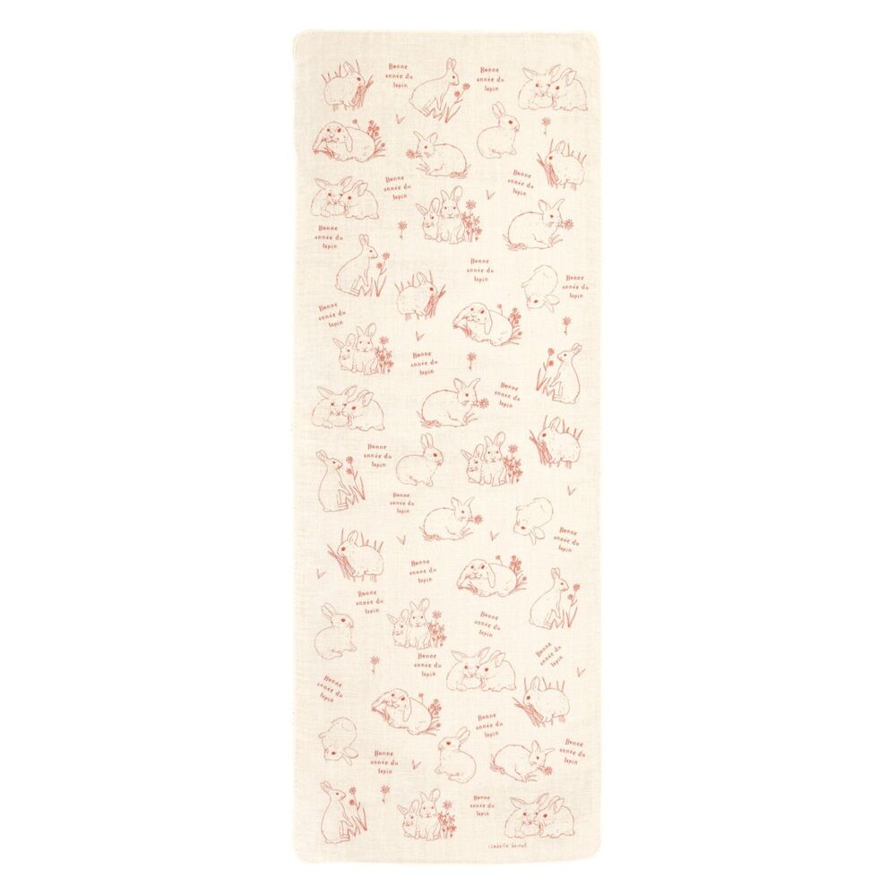 Isabelle Boinot Illustrated Bunny Cotton Gauze Tenugui Scarf Japan